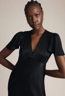 Delphine Satin Maxi Dress Black