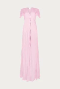Delphine Satin Maxi Dress Pink -Chic Aura Clothing DF46CA H50 26497 650px 964px
