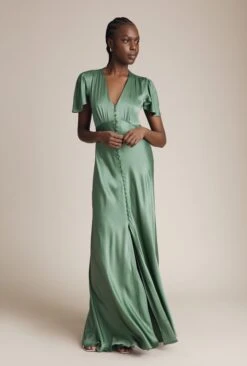 Delphine Satin Maxi Dress Soft Green