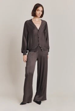 Mia Satin Bomber Jacket Dark Charcoal -Chic Aura Clothing J06G001 B21 28635 650px 964px