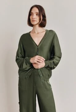 Mia Satin Bomber Jacket Thyme -Chic Aura Clothing J06G001 J96 28647 650px 964px