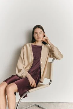 Mia Satin Bomber Jacket Stone