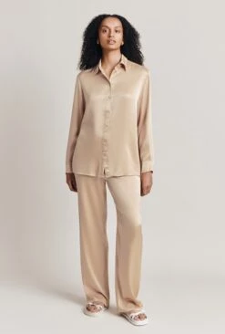 Imogen Satin Wide Leg Trouser Stone -Chic Aura Clothing P06G003A N04 28059 650px 964px