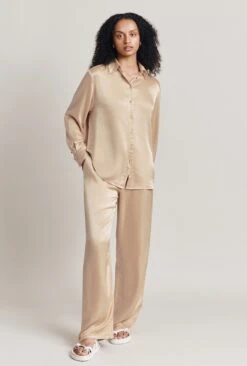 Imogen Satin Wide Leg Trouser Stone -Chic Aura Clothing P06G003A N04 28060 650px 964px