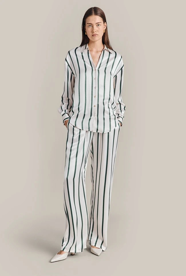 Imogen Satin Wide Leg Trouser Green Stripe 4 Imogen Satin Wide Leg Trouser Green Stripe - Image 2