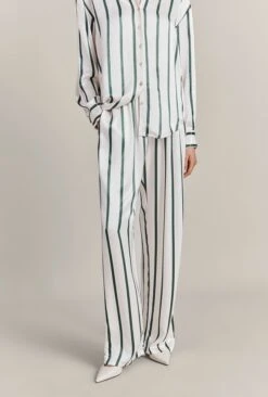 Imogen Satin Wide Leg Trouser Green Stripe 9 Imogen Satin Wide Leg Trouser Green Stripe -Chic Aura Clothing P06G003A Z80 29383 650px 964px