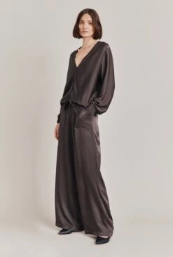 Aurora Satin Cargo Trousers Dark Charcoal 10 Aurora Satin Cargo Trousers Dark Charcoal -Chic Aura Clothing P06G005 B21 28549 650px 964px