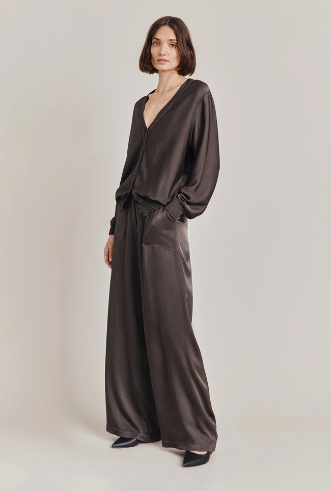 Aurora Satin Cargo Trousers Dark Charcoal 6 Aurora Satin Cargo Trousers Dark Charcoal - Image 4