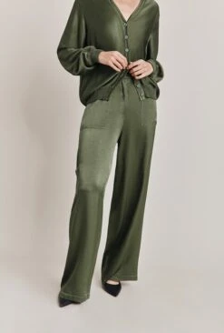 Aurora Satin Cargo Trousers Thyme