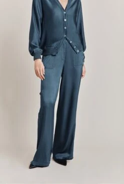 Aurora Satin Cargo Trousers Dark Denim