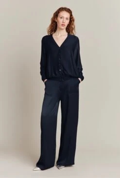 Aurora Satin Cargo Trousers Navy -Chic Aura Clothing P06G005 K10 26590 650px 964px