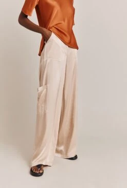 Aurora Satin Cargo Trousers Stone 9 Aurora Satin Cargo Trousers Stone -Chic Aura Clothing P06G005 N04 27258 650px 964px