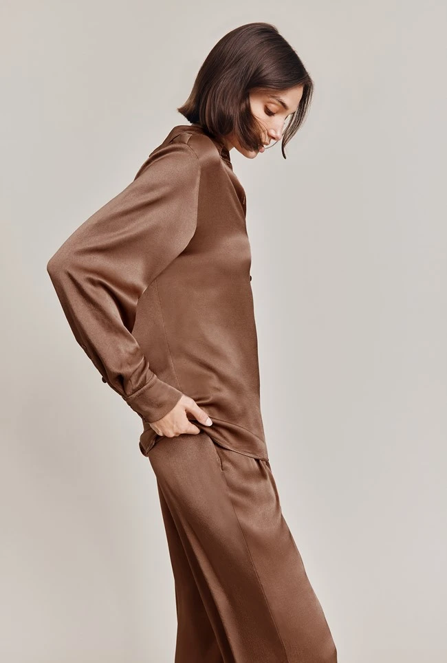 Ellie Satin Shirt Acorn 5 Ellie Satin Shirt Acorn - Image 3