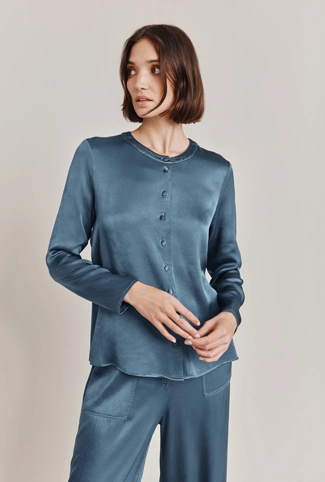 Efie Satin Blouse Dark Blue 3 Efie Satin Blouse Dark Blue