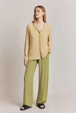 Aimee Crepe Shirt Pea Green -Chic Aura Clothing Q06G017 J16 28259 650px 964px