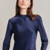 Mika Satin Turtleneck Top Navy -Chic Aura Clothing Q07G002 K10 28814 650px 964px