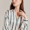 Amy Satin Long Sleeve Shirt Green Stripe -Chic Aura Clothing Q07G009 Z80 28828 650px 964px