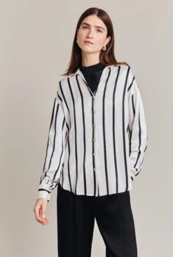 Amy Satin Long Sleeve Shirt Black Stripe