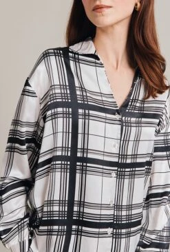 Amy Satin Long Sleeve Shirt Black Check 9 Amy Satin Long Sleeve Shirt Black Check -Chic Aura Clothing Q07G009 Z83 28996 650px 964px