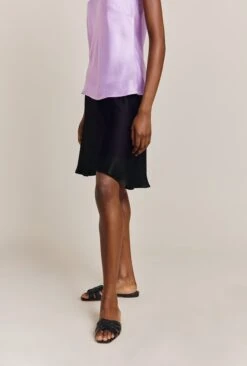 Arella Satin Slip Skirt Black