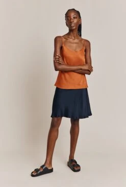 Arella Satin Slip Skirt Navy