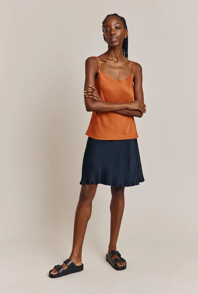 Arella Satin Slip Skirt Navy 3 Arella Satin Slip Skirt Navy