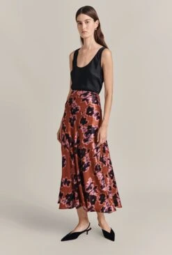 Mariana Midi Skirt Rust Ikat Print